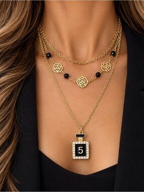 ✨Designer Inspired Layered Gold Finish No. 5 Pendant Necklace🖤